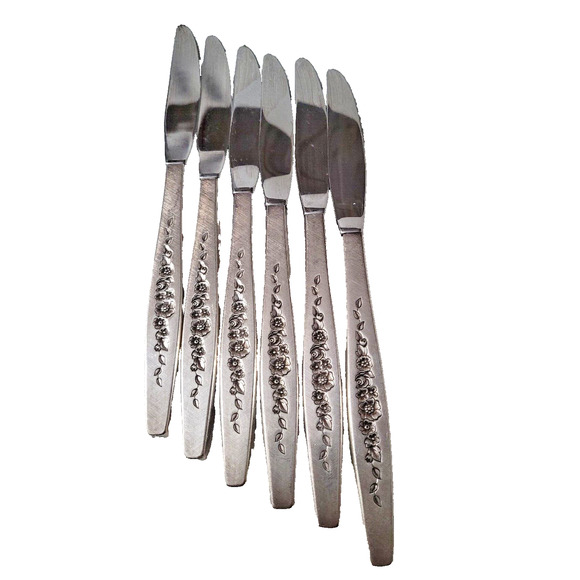 Set 6 Dinner Knives International Deep silver Laurel Mist 1966 Silverplate Daisy - Picture 1 of 7